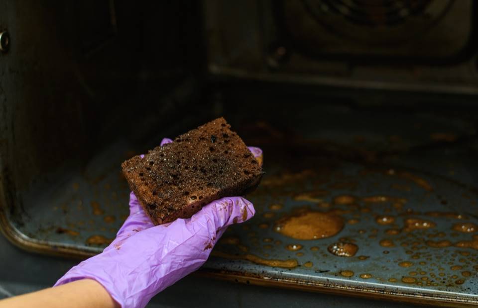 The eaten dirt and grease in the oven will disappear within a few minutes.  But you must follow a special procedure